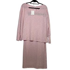 Follow Me Ribbed Sweater Skirt Set Womens Large Cozy 2 Piece Fall Midi Skirt